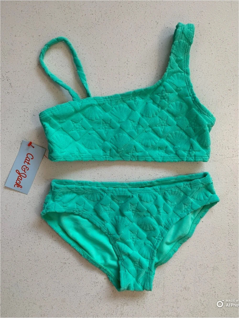 Cat & Jack Girl’s Green Textured Bikini Set Swimsuit Size Small NWT Seashell